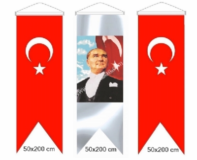 Atatrk Posterleri Krlang Modeli Atatrk resmi ve Trk bayra 50x200 cm