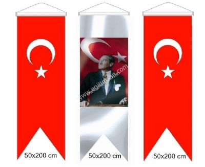 Atatrk Resimleri Krlang Modeli Atatrk Resimli ve Trk Bayra 50x200 cm